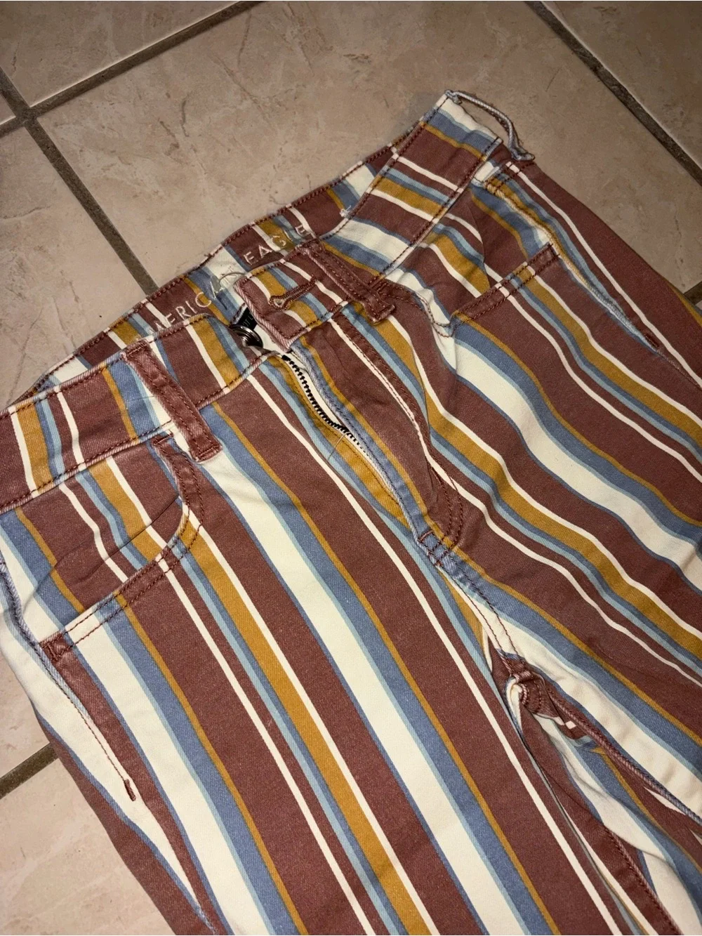 American Eagle Outfitters Brown, Blue & Mustard Striped Jeans - Picture 2 of 6